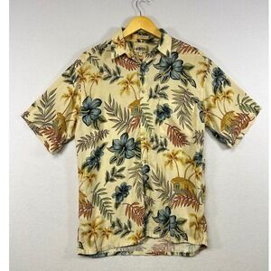 Campia Mens Tropical Hawaiian Shirt Beach Palm Tree Flower Print Button Up M